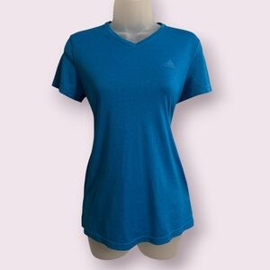 Adidas Blue Short Sleeve V-Neck Athletic Workout Top - Size M